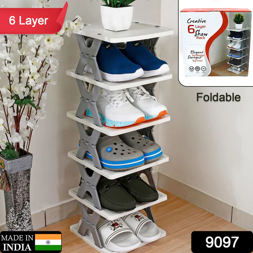 Multimart 6 Layer Shoe Rack X Design Lightweight Foldable Shoe Cabinet Storage For Home Plastic Collapsible Shoe Stand