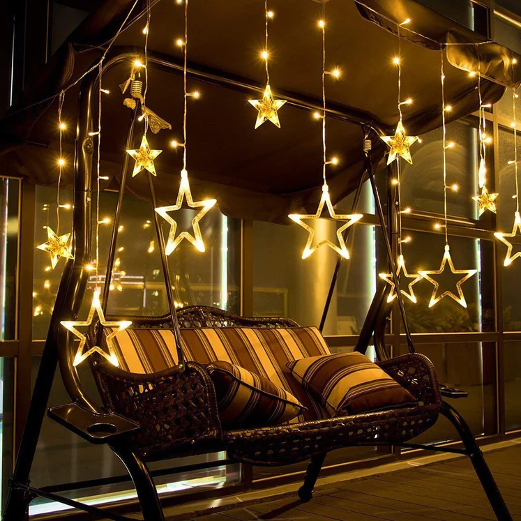 12 Stars Curtain String Lights, Window Curtain Lights with 8 Flashing Modes