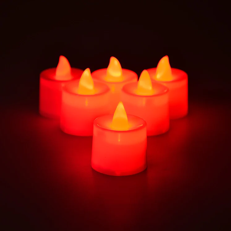 RED FLAMELESS LED TEALIGHTS, SMOKELESS PLASTIC DECORATIVE CANDLES - LED TEA LIGHT CANDLE FOR HOME DECORATION (PACK OF 24)