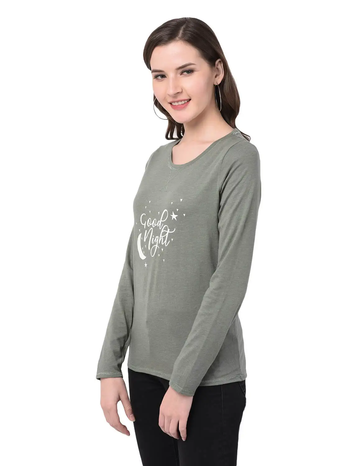 Solid Round Neck Cotton T-Shirt FOR Women