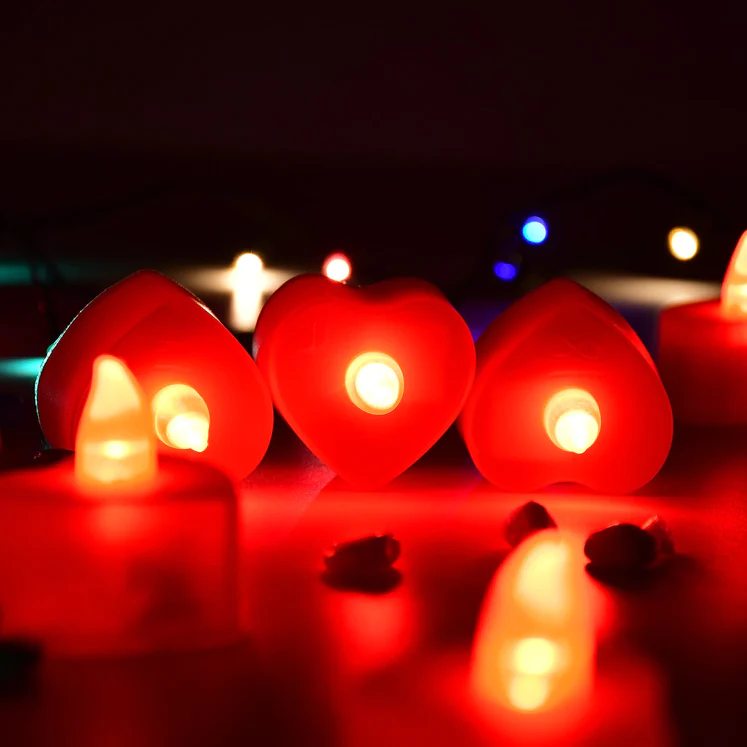 24-Pack LED Heart Tea Lights: Diwali & Navratri Decor